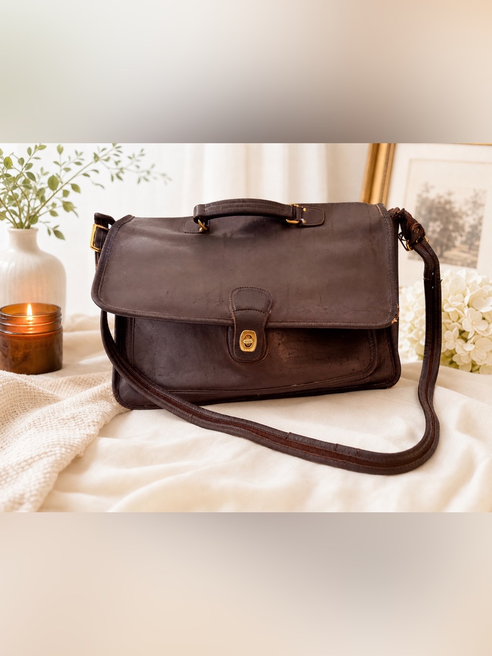 Vintage Coach Leather Briefcase Messenger Bag NYC Brown Turnlock 5180 USA